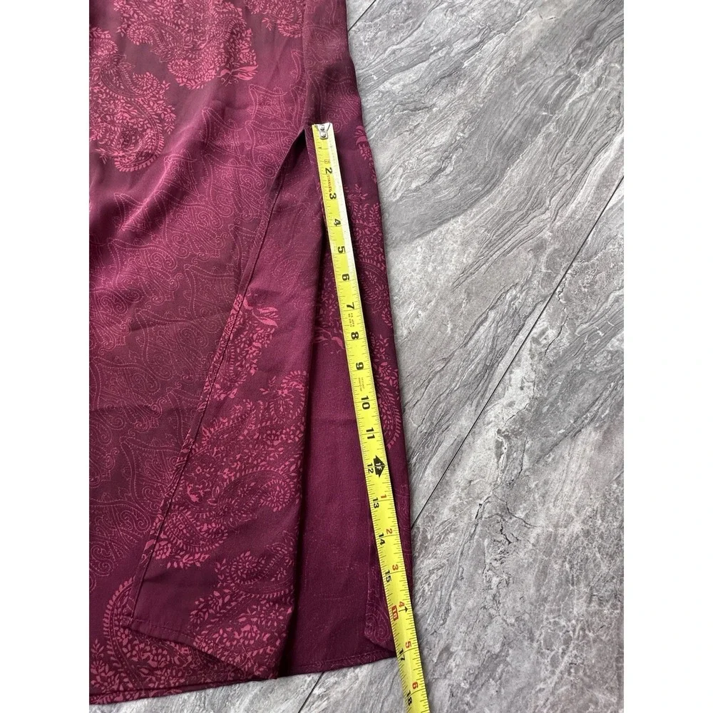Maggie McNaughton 3X Paisley Midi Skirt Burgundy Aubergine Pull On Slit NWT 0144